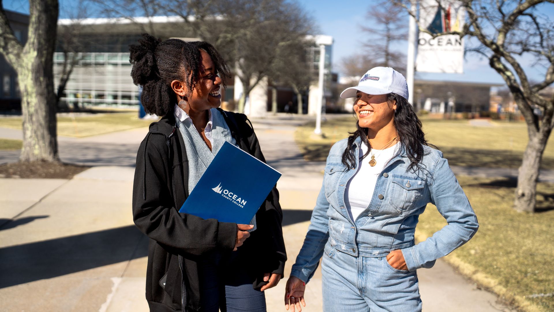 Students walking and talking together on Ocean County College campus