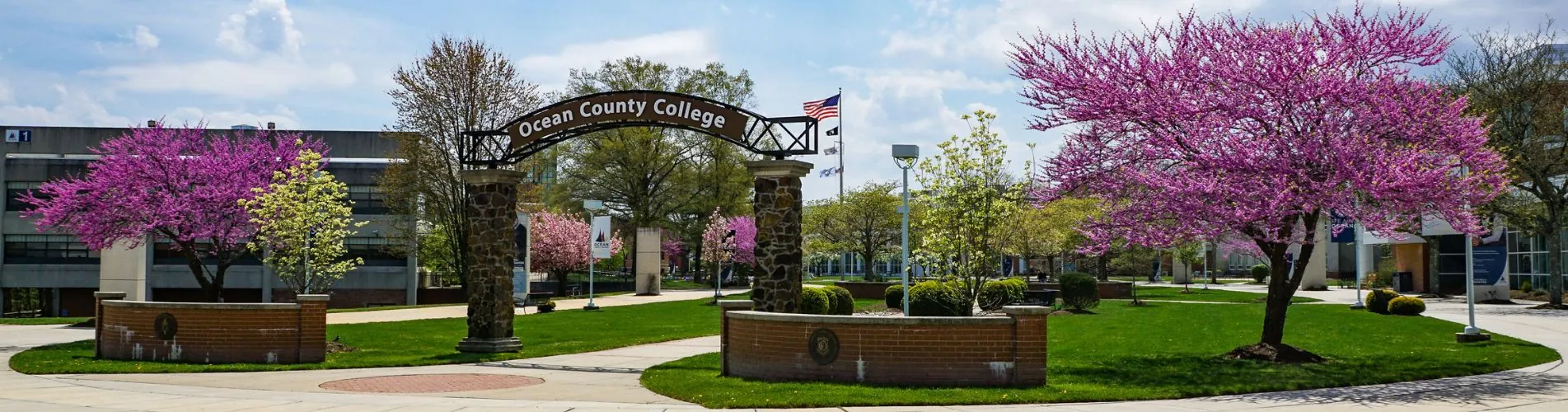 Photo of the campus arch in the spring
