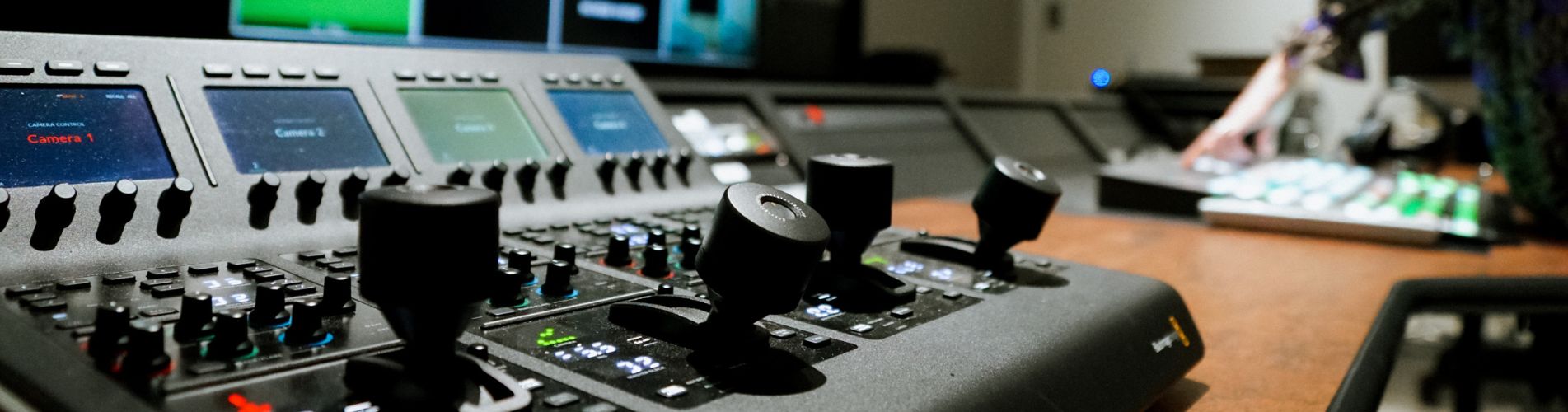 Heading for TV Studio showing the Control room switchboard